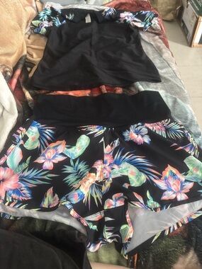 George Black Floral Swim Coverup Set with Multicolor Tropical Print